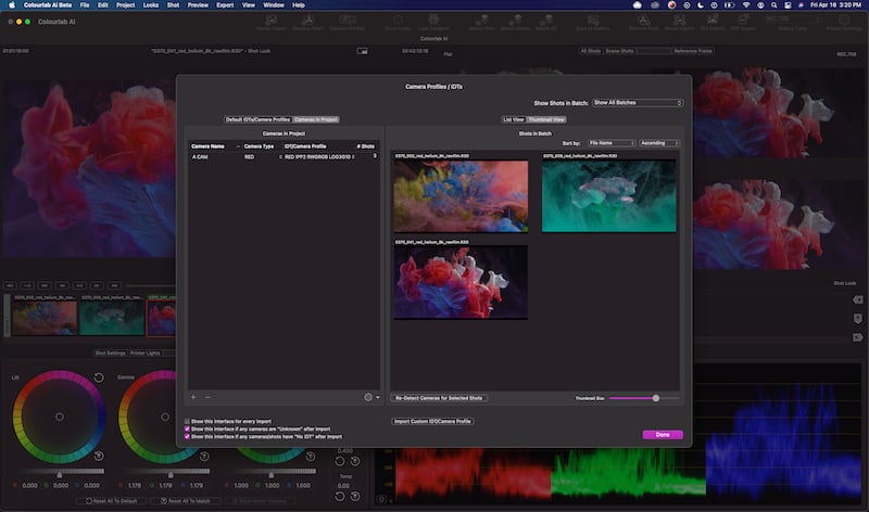 Colourlab Ai 1.2 camera profile setup.